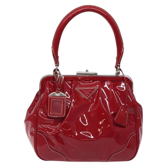 PRADA Hand Bag Enamel Red Silver - Picture 2 of 13
